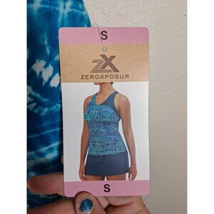 NWT Zero Xposure Tankini Swimsuit 2 Piece Skirt Teal Size Small